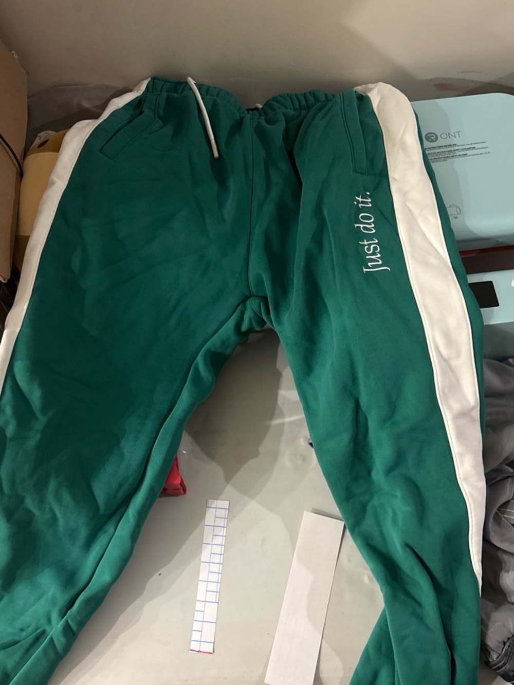 Nike Green Joggers with White Side Stripes